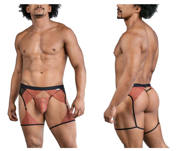 CandyMan 99854 Lace-Garter Outfit Color Black-Terracotta