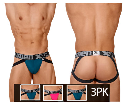 Xtremen 91054X-3 3PK Jockstrap Color Petrol-Fuchsia-Petrol