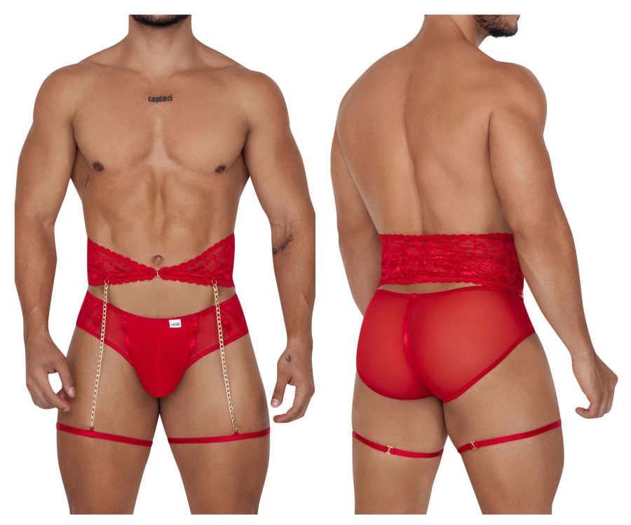 CandyMan 99703 Garter Briefs Two Piece Set Color Red