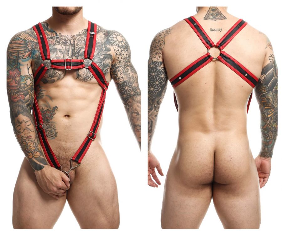 MaleBasics DMBL07 DNGEON Cross Cockring Harness Color Red